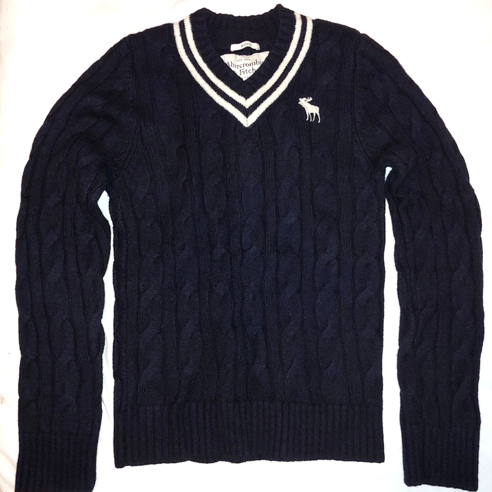 Abercrombie & Fitch V-Neck Wool Sweater Navy (size M)